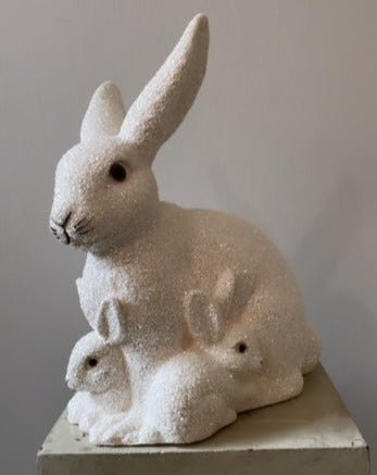 Mother Bunny with Kit, White Glitter | Ino Schaller - Bon Ton goods