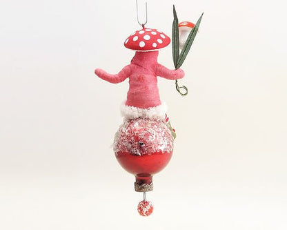 Mushroom Child On Ball Ornament - Vintage by Crystal | Vintage by Crystal Spun Cotton Ornament - Bon Ton goods