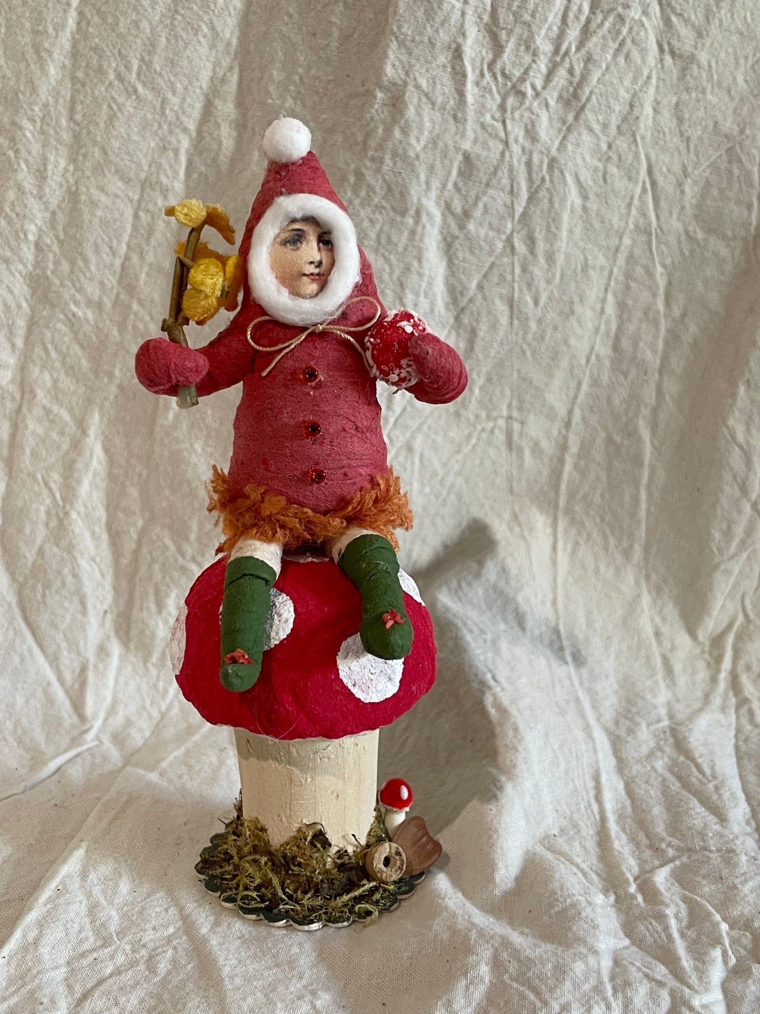 Mushroom Elf Figure Ornament - Vintage by Crystal | Vintage by Crystal Spun Cotton Ornament - Bon Ton goods