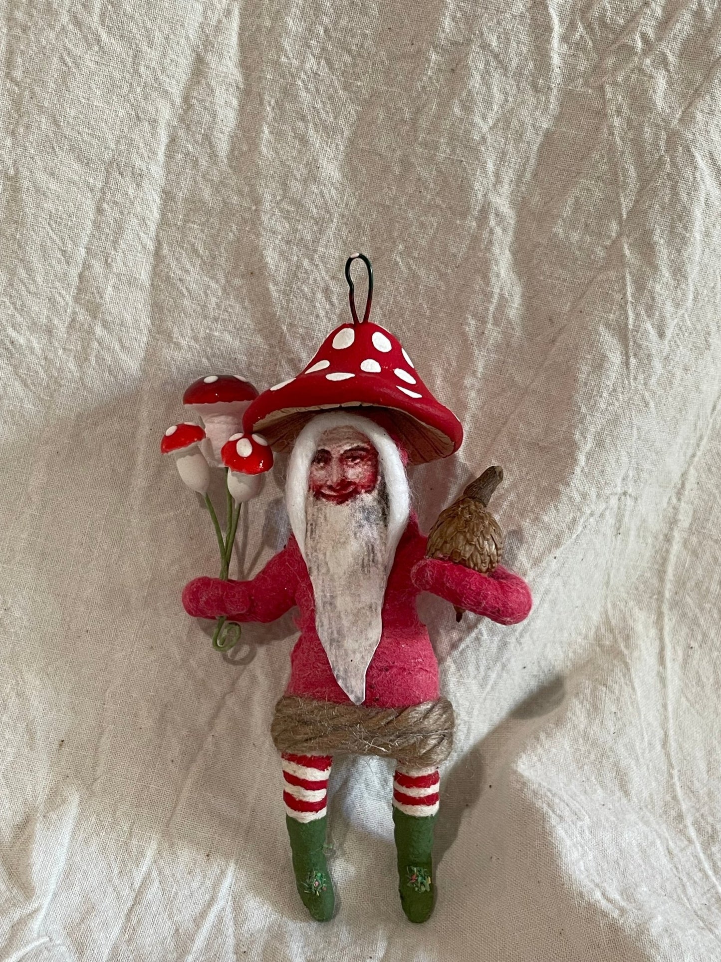 Mushroom Top Gnome Ornament - Vintage by Crystal | Vintage by Crystal Spun Cotton Ornament - Bon Ton goods