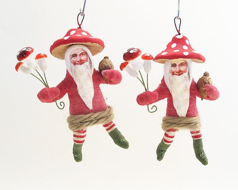 Mushroom Top Gnome Ornament - Vintage by Crystal | Vintage by Crystal Spun Cotton Ornament - Bon Ton goods
