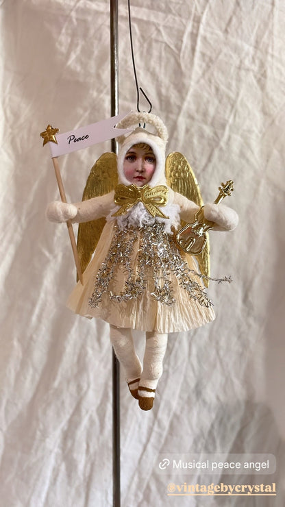 Musical Angel Ornament - Vintage by Crystal | Vintage by Crystal Spun Cotton Ornament - Bon Ton goods