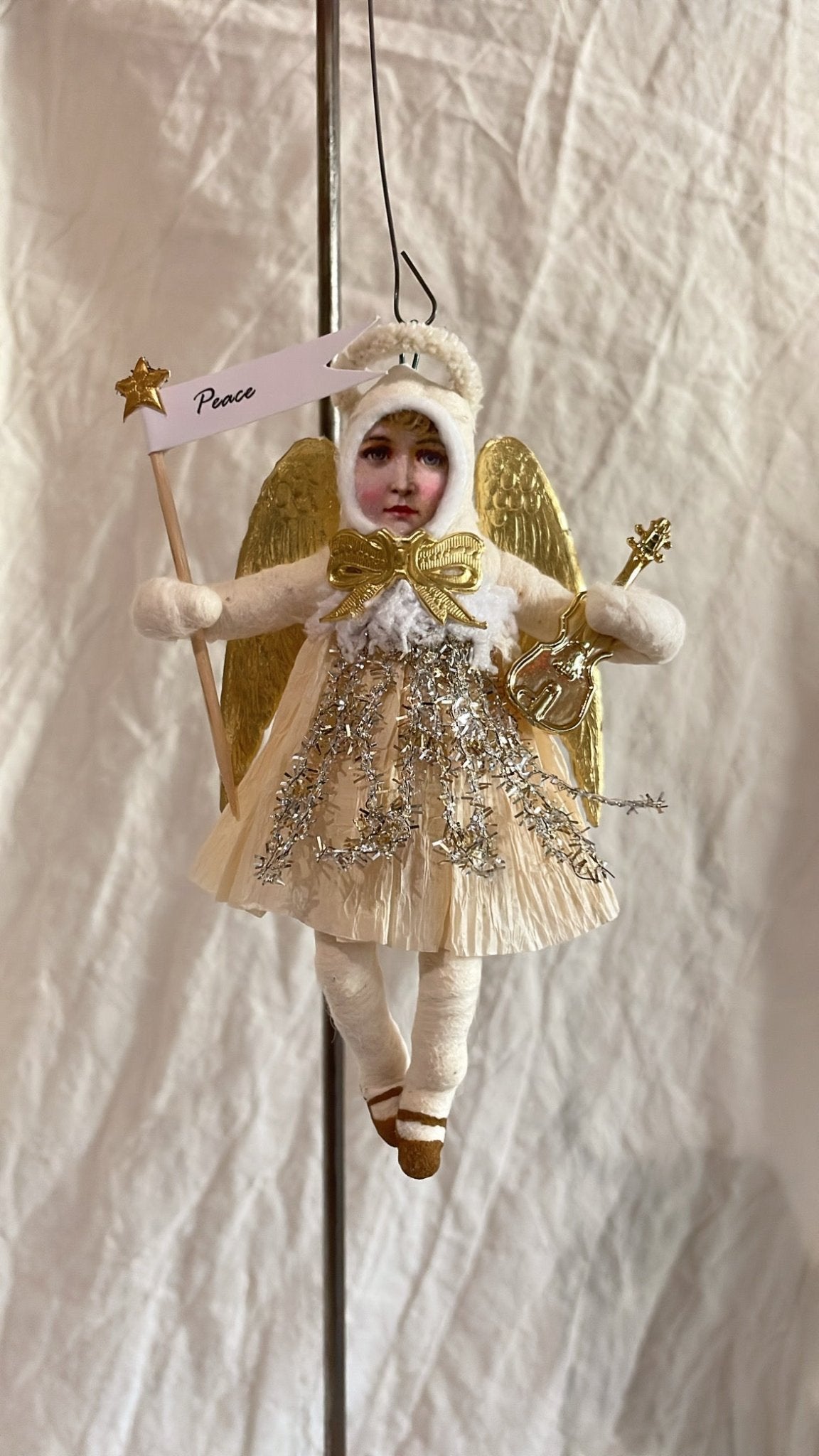 Musical Angel Ornament - Vintage by Crystal | Vintage by Crystal Spun Cotton Ornament - Bon Ton goods