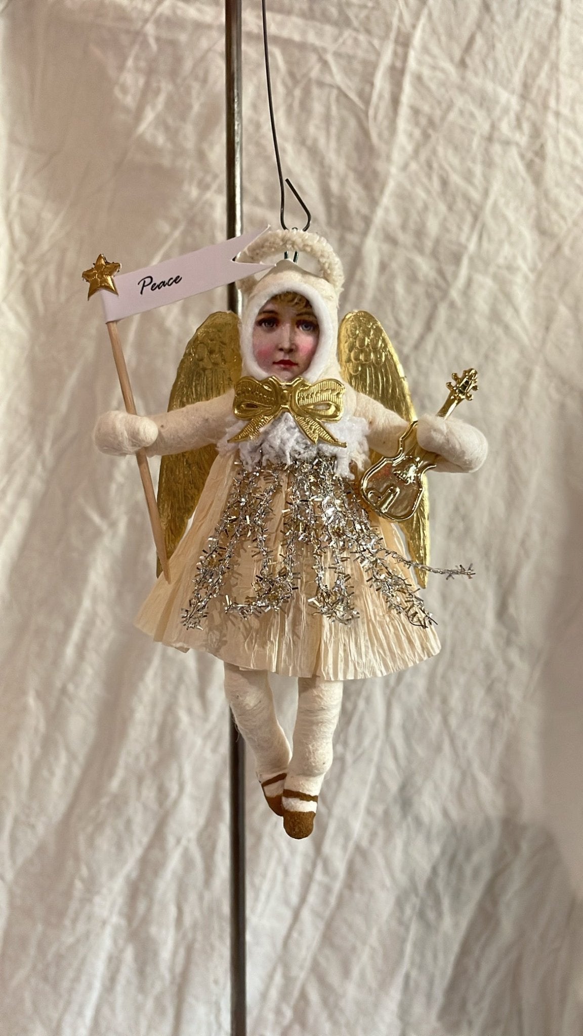 Musical Angel Ornament - Vintage by Crystal | Vintage by Crystal Spun Cotton Ornament - Bon Ton goods