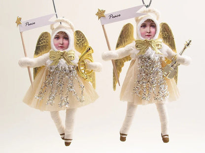 Musical Angel Ornament - Vintage by Crystal | Vintage by Crystal Spun Cotton Ornament - Bon Ton goods