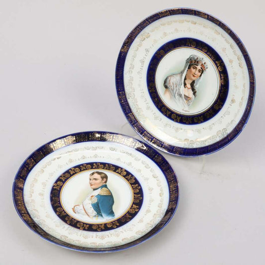 Napoleon & Joséphine Cobalt and Gilt Portrait Plates | Pair - Bon Ton goods