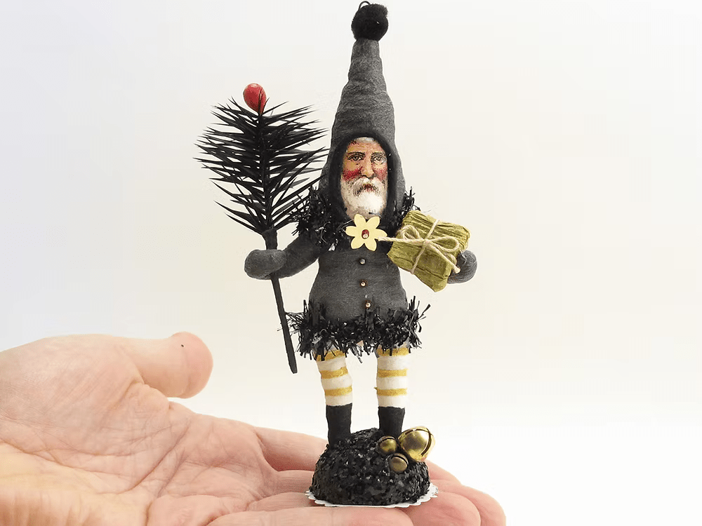 Night Santa Figure | Vintage by Crystal Spun Cotton Ornament - Bon Ton goods