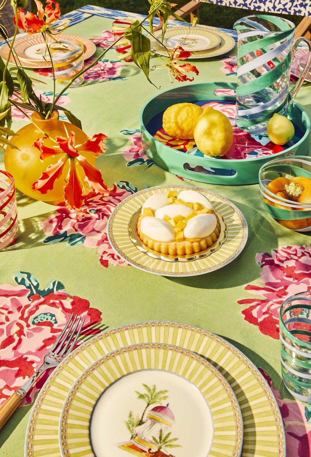 Nina Rose Mint Tablecloth - 180 x 180 | Lisa Corti - Bon Ton goods