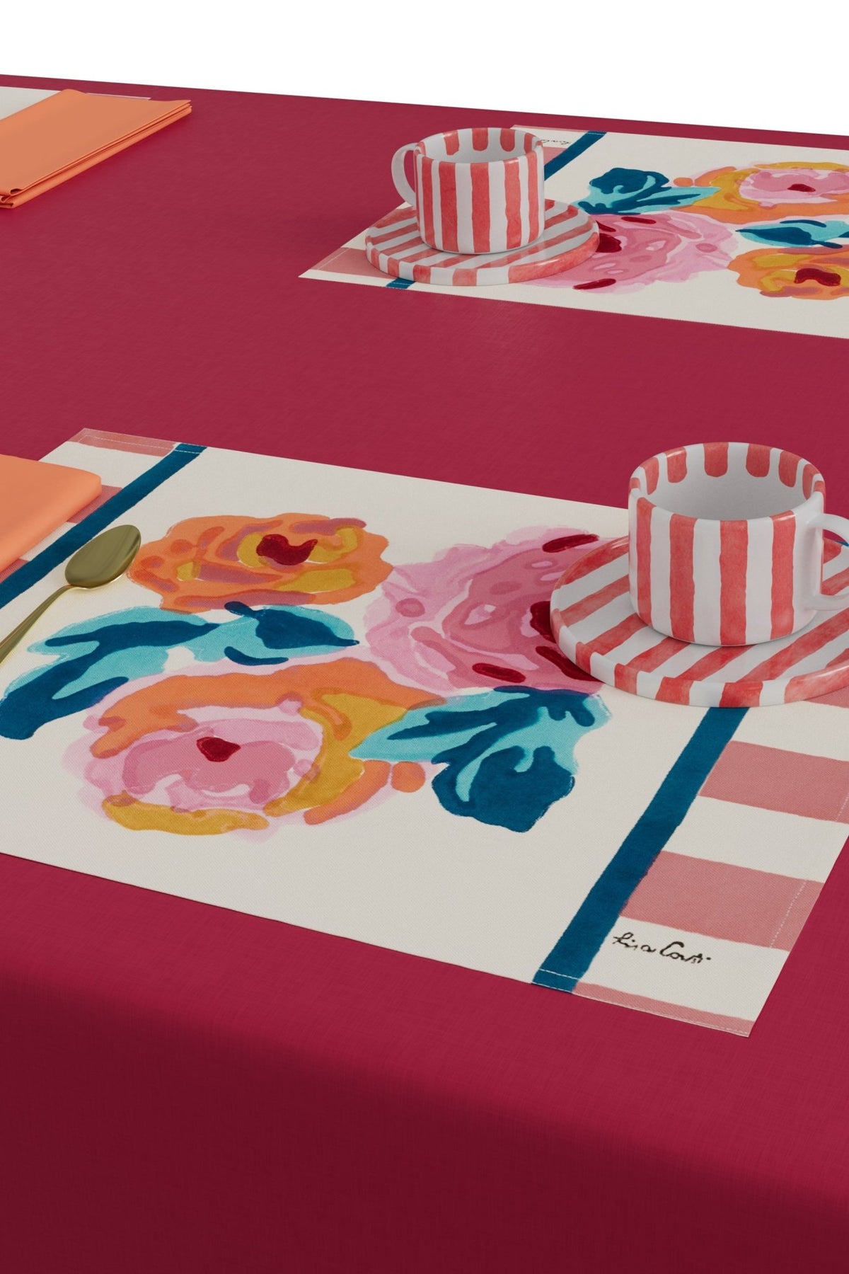 Nizam Flower Cream Pink Placemat | Lisa Corti - Bon Ton goods