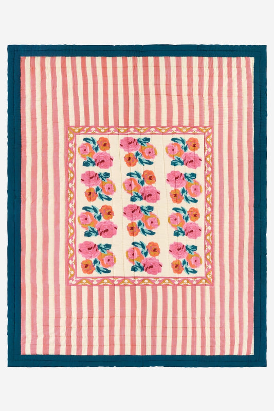 Nizam Flower Cream Pink Quilt – 220X270 | Lisa Corti - Bon Ton goods