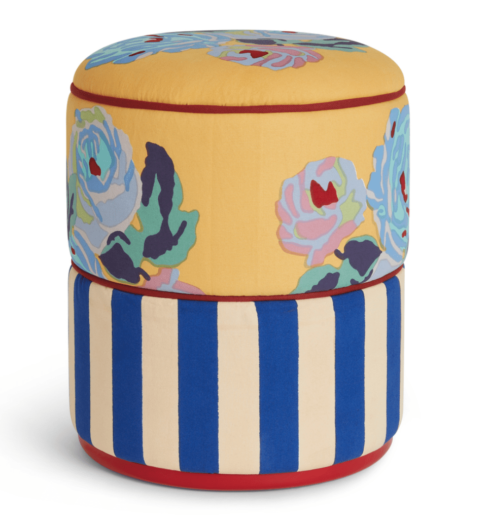 Nizam Mustard and Stripes Blue/Natural Pouf - Ottoman | Lisa Corti - Bon Ton goods