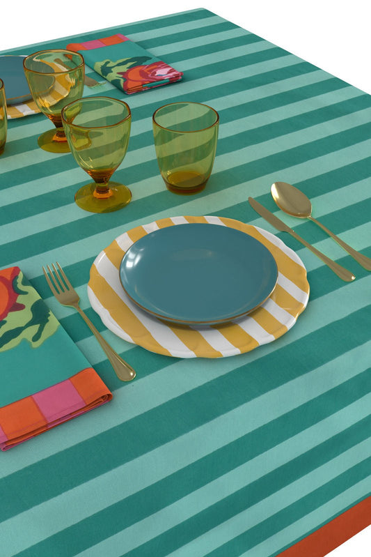 Nizam Stripes Aqua-Veronese Tablecloth – 180X180 | Lisa Corti - Bon Ton goods