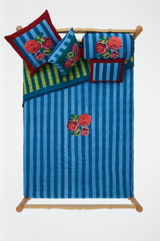 Nizam Stripes Ferozi Sugar - Reversible Quilt 220 x 270 | Lisa Corti - Bon Ton goods