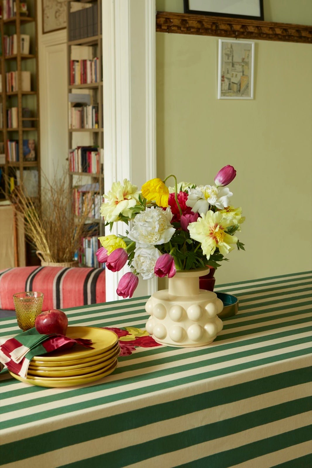 Nizam Stripes Green Natural Cotton Cloth 110x110 | Lisa Corti - Bon Ton goods