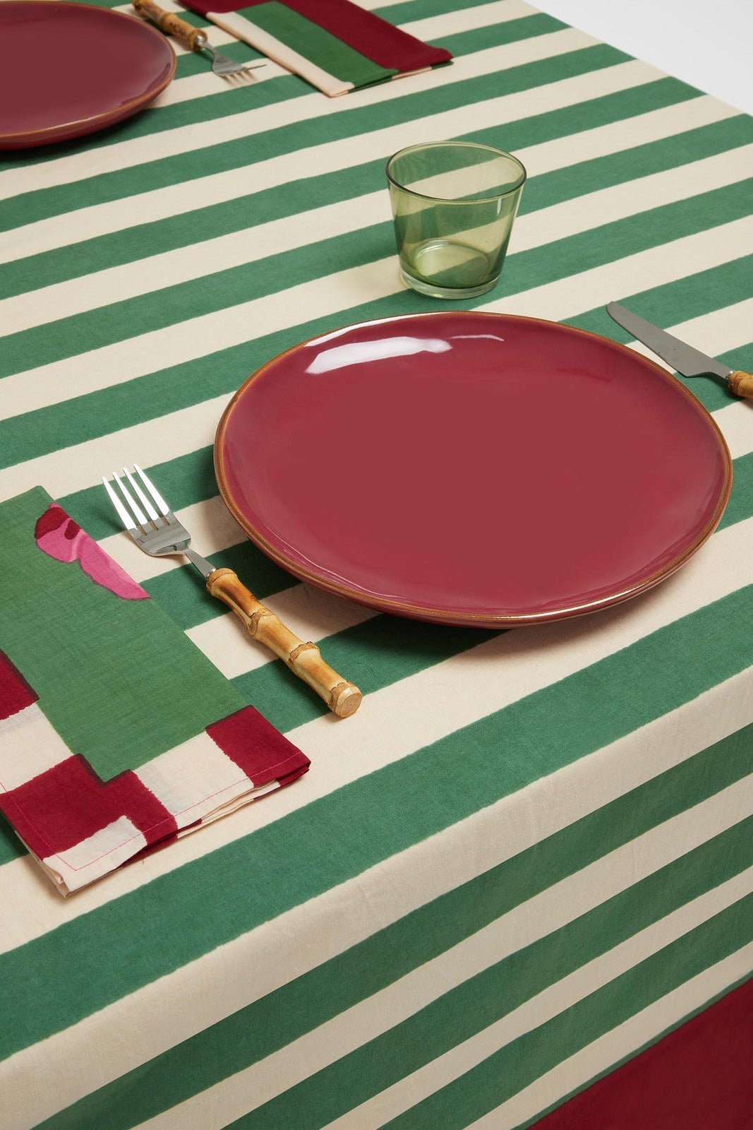 Nizam Stripes Green Natural Cotton Cloth 220 x 270 | Lisa Corti - Bon Ton goods
