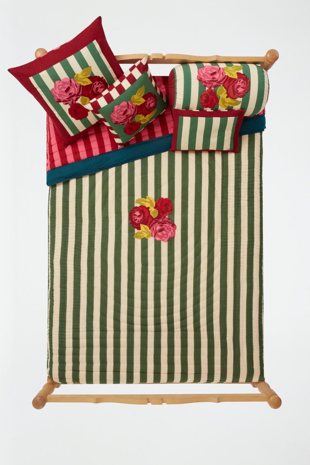 Nizam Stripes Green Natural Quilt 220 x 270 | Lisa Corti - Bon Ton goods