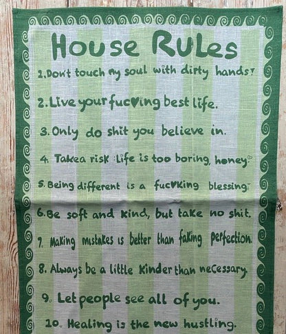NojiNoji House Rules Tea Towel (Green) - Bon Ton goods