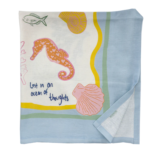 Lost in Thoughts of Ocean Tablecloth (Light Blue & White) - NojiNoji