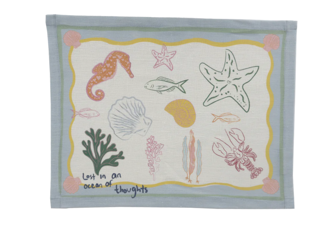 Lost in Thoughts of Ocean Placemat (Light Blue & White) - NojiNoji
