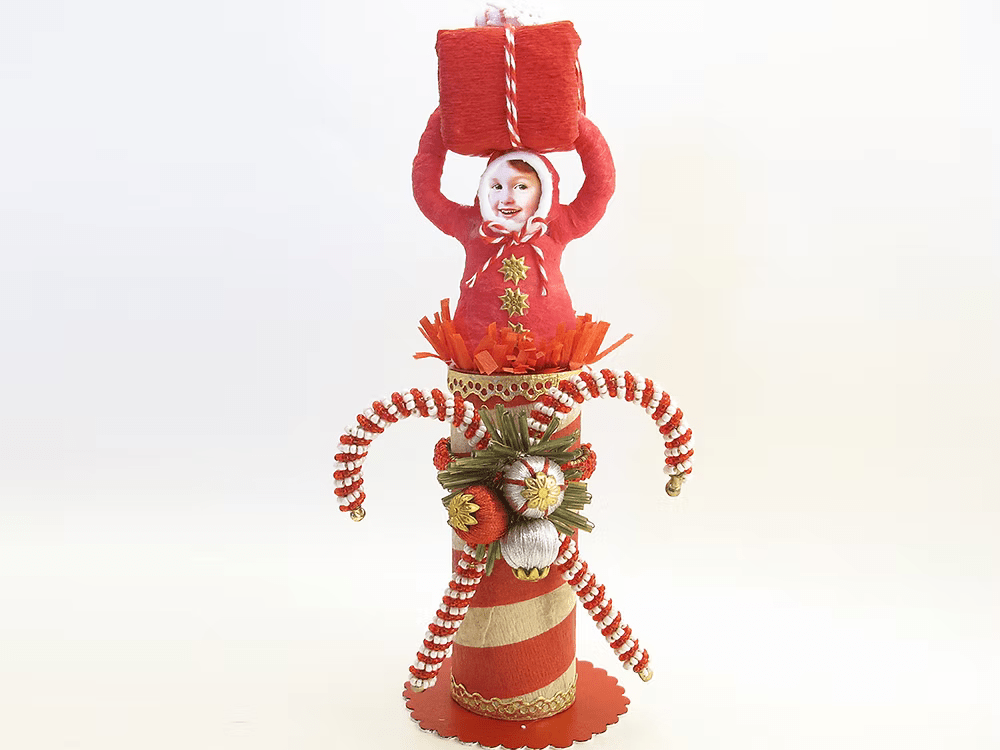 North Pole Present Surprise Figure | Vintage by Crystal Spun Cotton Ornament - Bon Ton goods