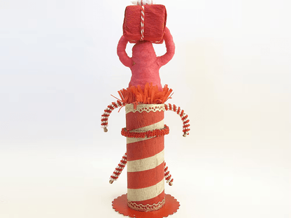 North Pole Present Surprise Figure | Vintage by Crystal Spun Cotton Ornament - Bon Ton goods