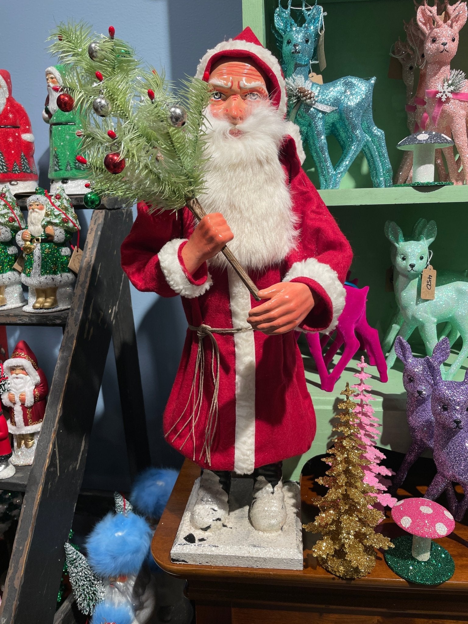 Nostalgic Large Santa Claus with Feather Tree - Bon Ton goods