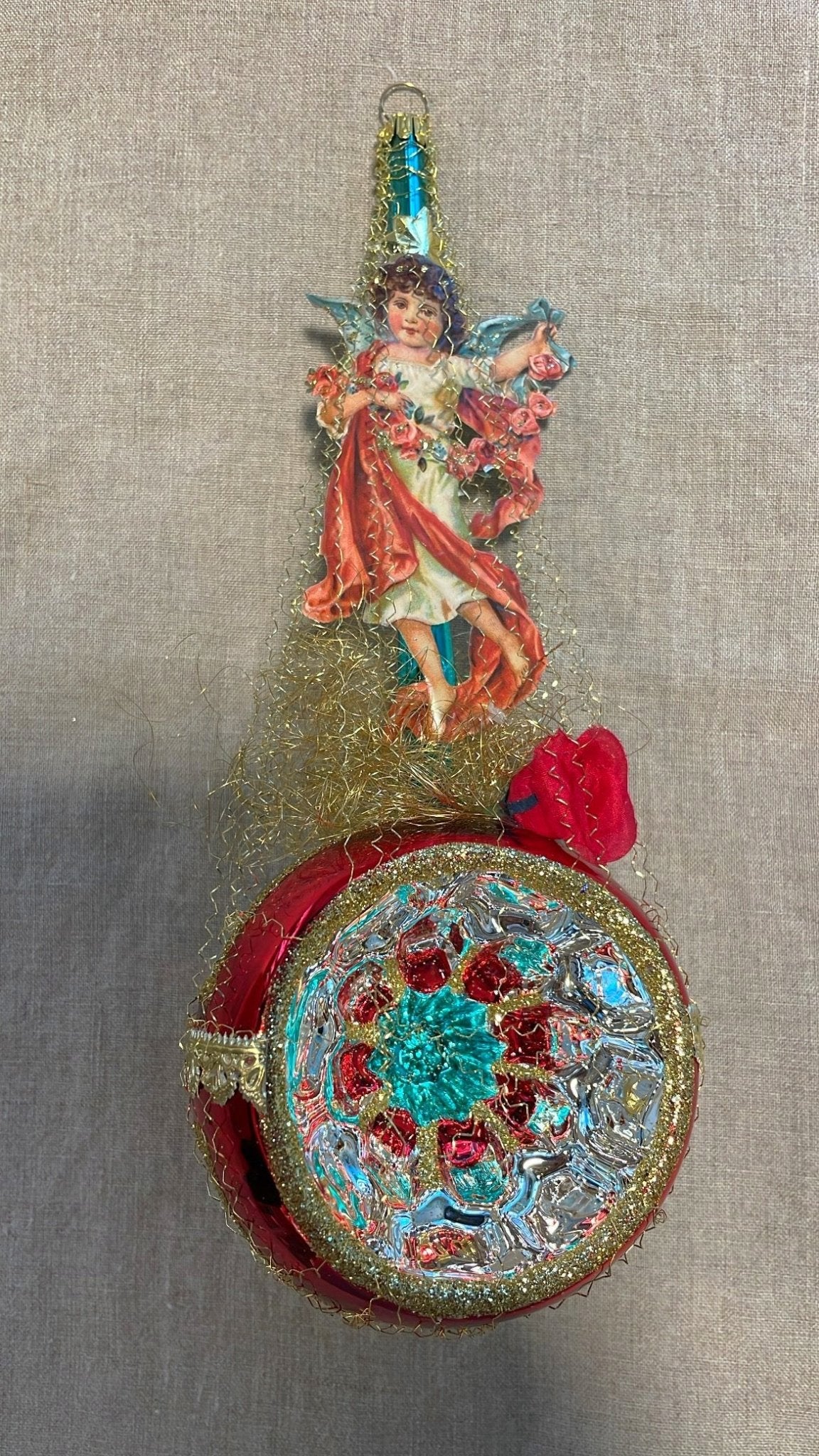Nostalgic Reflection Ball with Paper Angel | Nostalgie Christbaumschmuck - Bon Ton goods