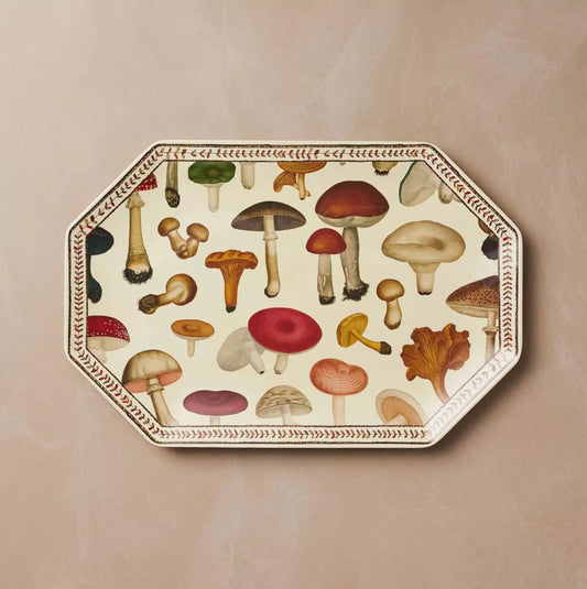 Octagonal Serving Tray, Fall Assorted Mushrooms | John Derian - Bon Ton goods