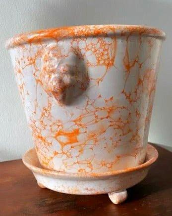 Orange Lion Pot Marbleized | Handmade Erik Bendtsen Ceramics - Bon Ton goods