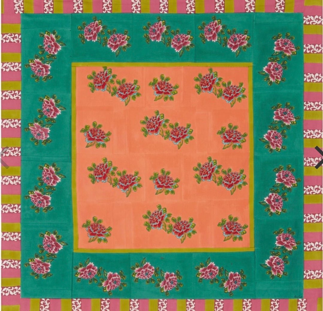 Ortensia Peach Emerald - Cotton Cloth 180x180 | Lisa Corti - Bon Ton goods