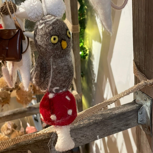 Owl on Mushroom | Christmas Ornament - Bon Ton goods