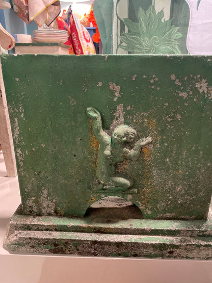 Pair of Antique Garden Stands with Mermaid Relief — Green Patinated Concrete - Bon Ton goods