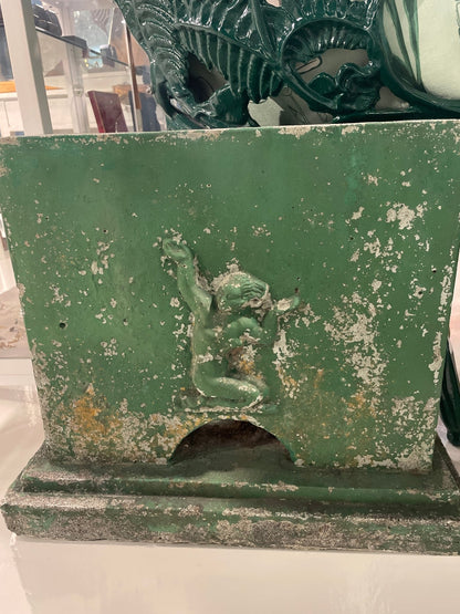 Pair of Antique Garden Stands with Mermaid Relief — Green Patinated Concrete - Bon Ton goods