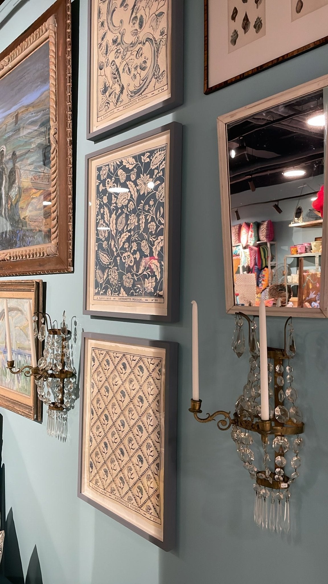 Pair of Antique Swedish Brass Wall Sconces with Crystal and Bow Detail - Bon Ton goods