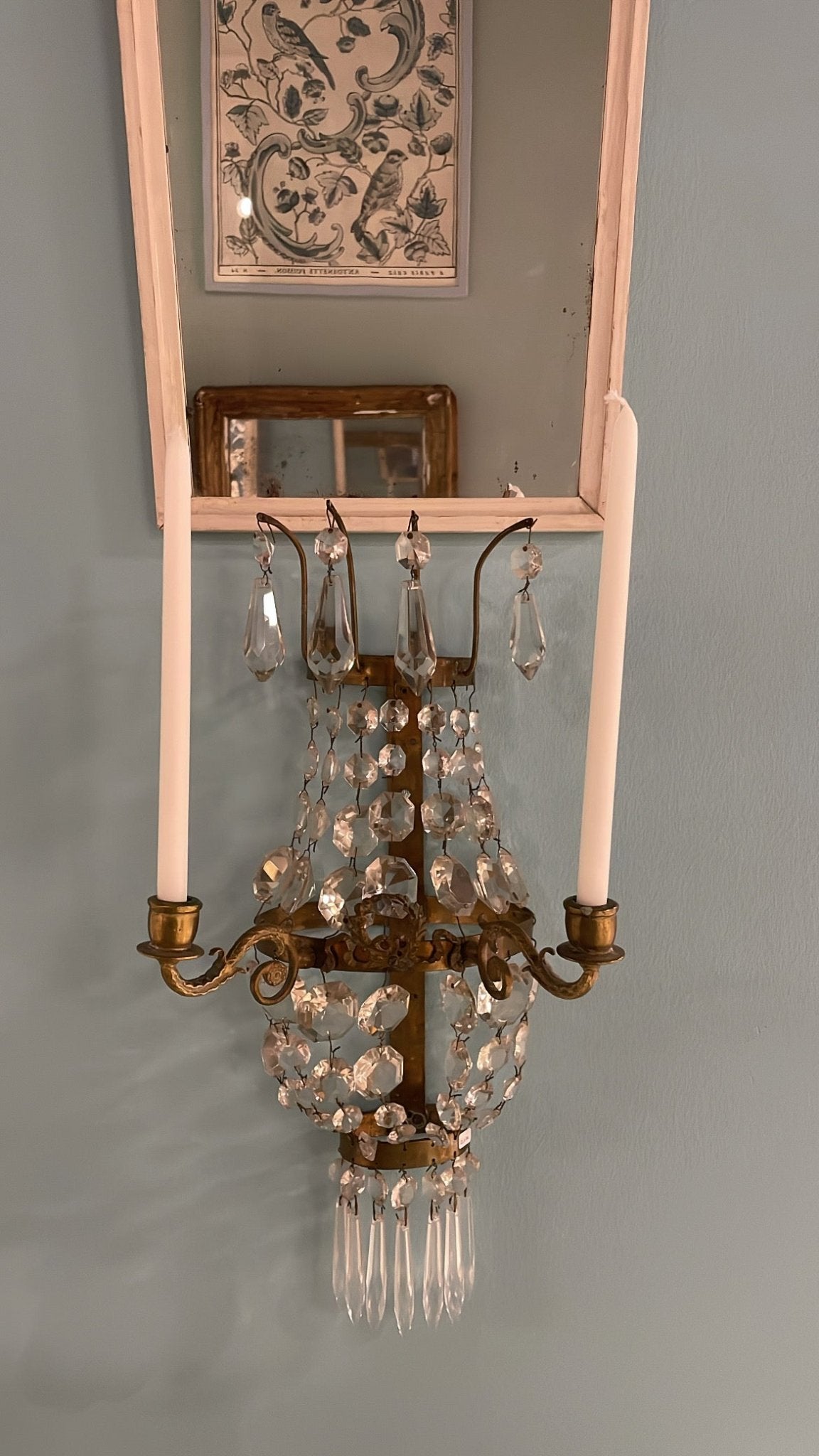 Pair of Antique Swedish Brass Wall Sconces with Crystal and Bow Detail - Bon Ton goods