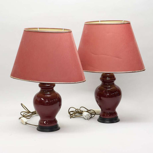 Pair of Ceramic Table Lamps with Shades - Bon Ton goods