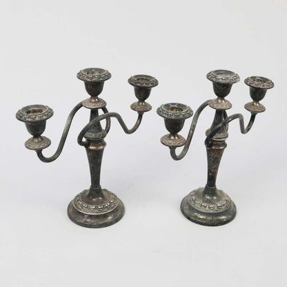 Pair of English Nickel Silver Three-Light Candelabra - Bon Ton goods