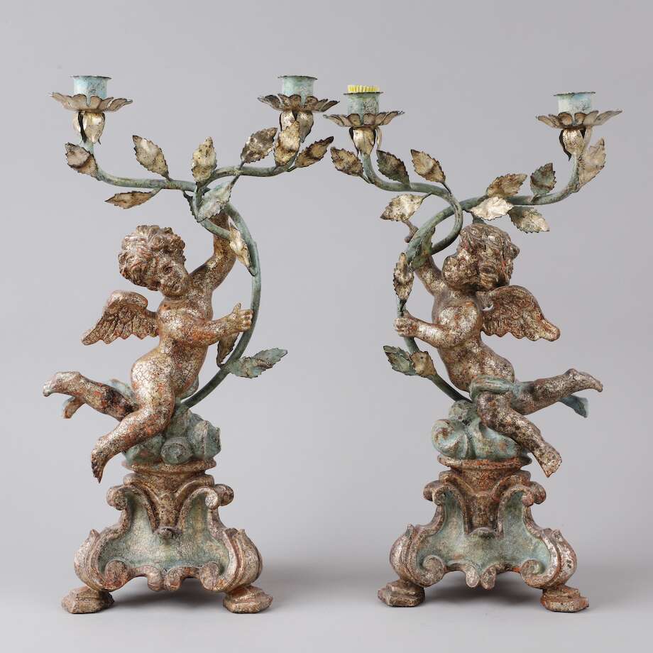 Pair of Figural Renaissance-Style Cherub Candelabras - Bon Ton goods