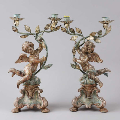 Pair of Figural Renaissance-Style Cherub Candelabras - Bon Ton goods