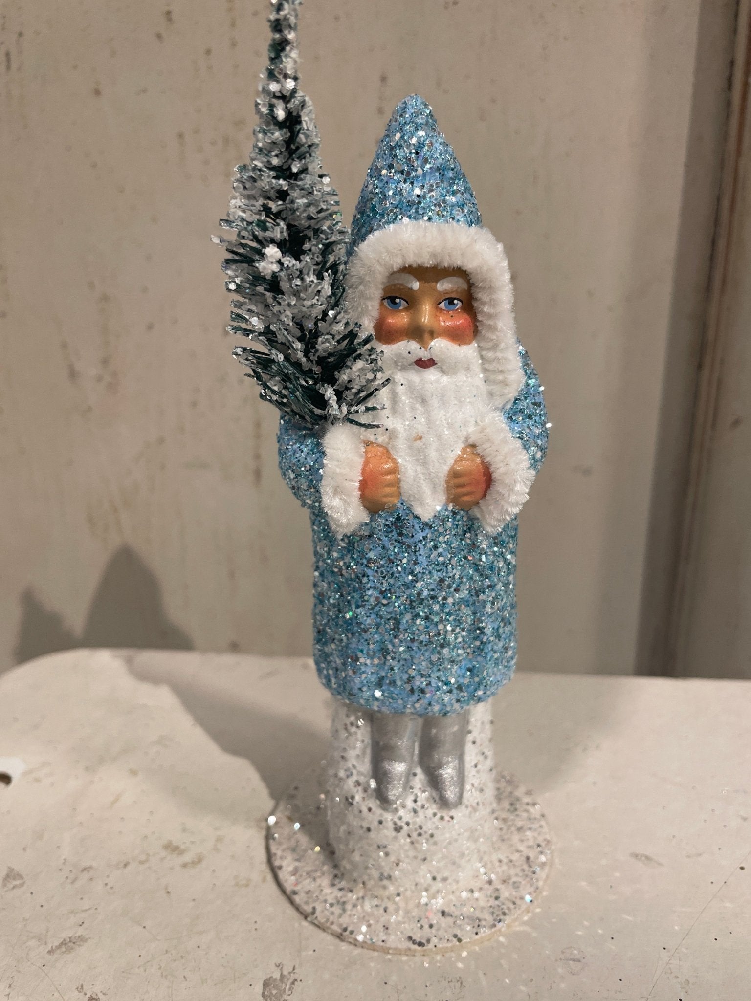 Pale Blue Brilliant Glitter Santa | Ino Schaller - Bon Ton goods