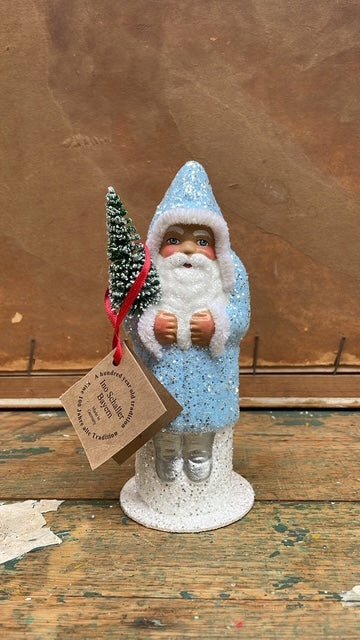 Pale Blue Glitter Santa with Tree | Ino Schaller - Bon Ton goods