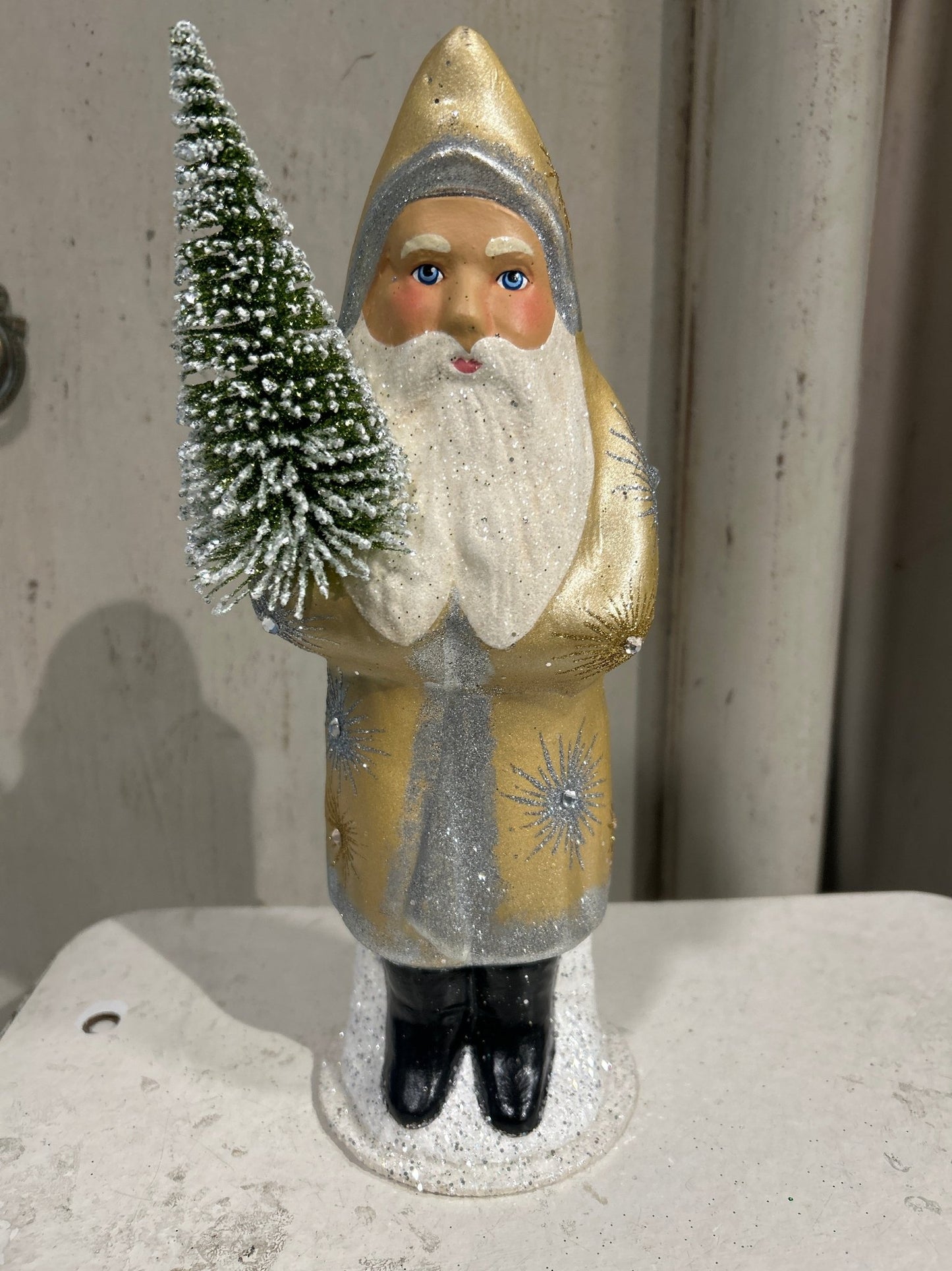 Pale Gold Santa with Flakes and Starbursts | Ino Schaller - Bon Ton goods