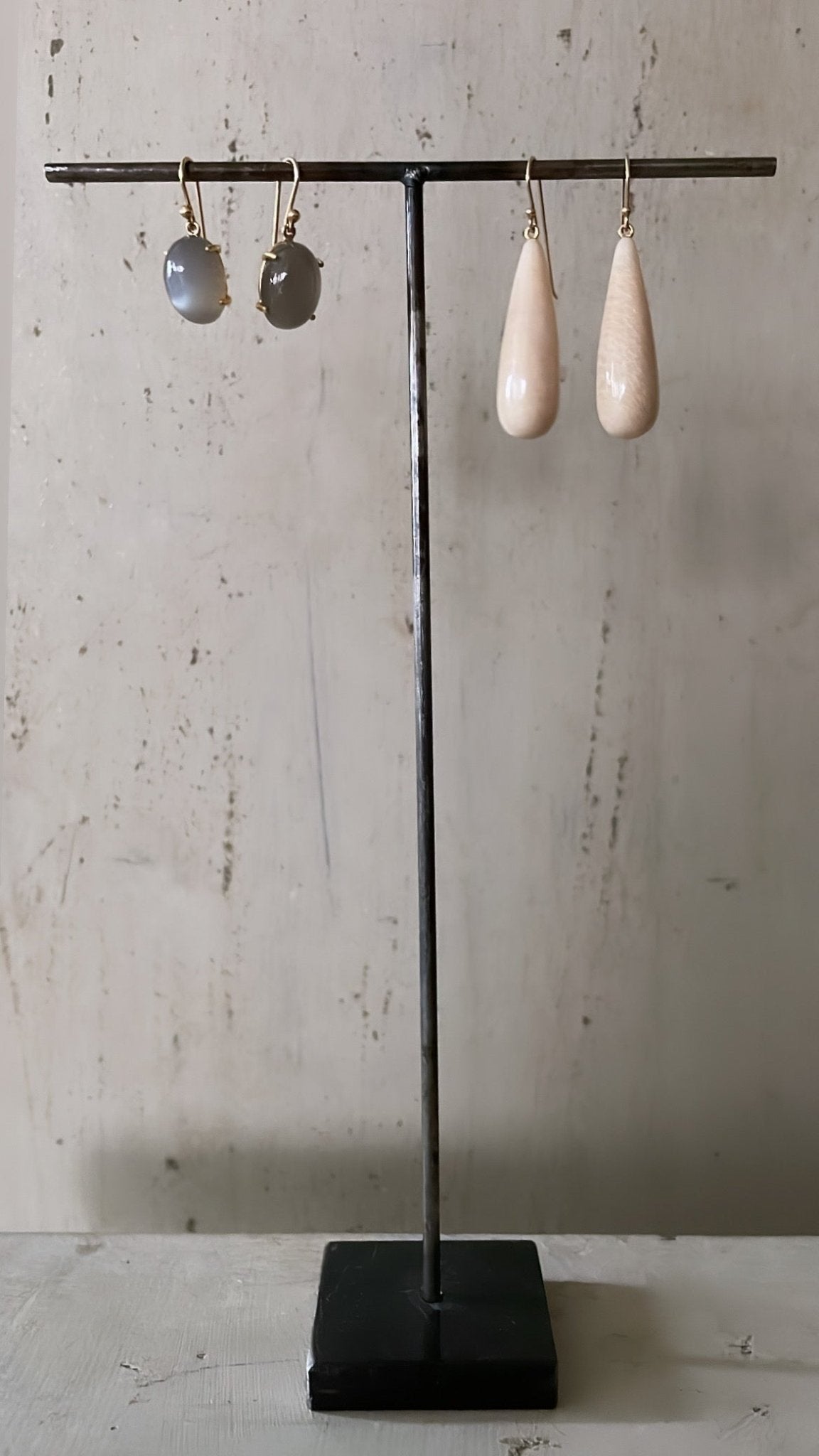 Pale Grey Oval Moonstone Earrings - Bon Ton goods