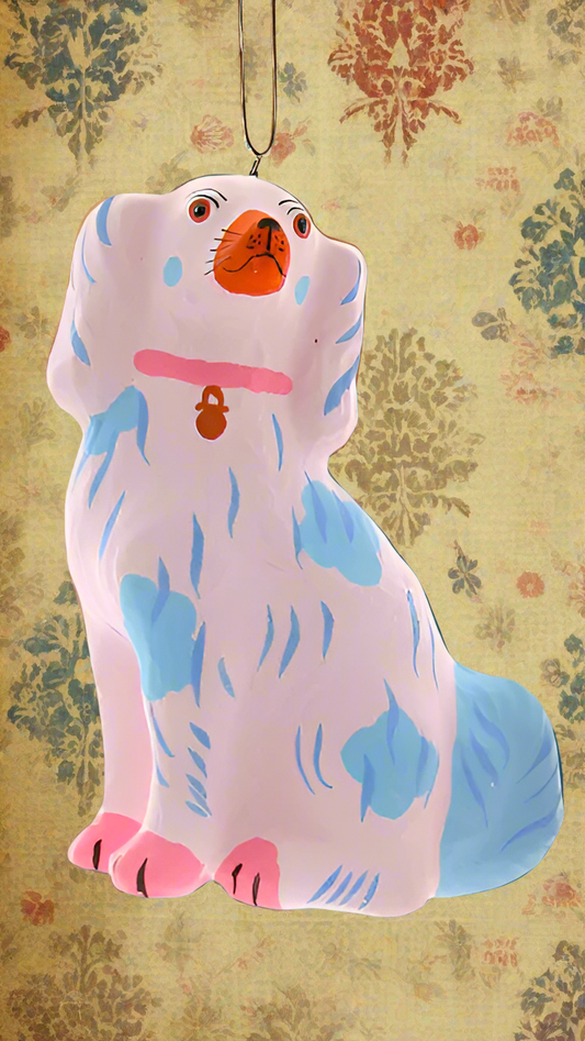 Pastel Staffordshire Dog - Blue and White