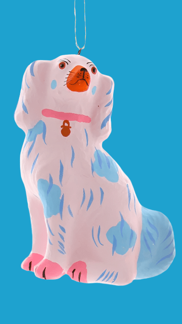 Pastel Staffordshire Dog - Blue and White | Christmas Ornament - Bon Ton goods