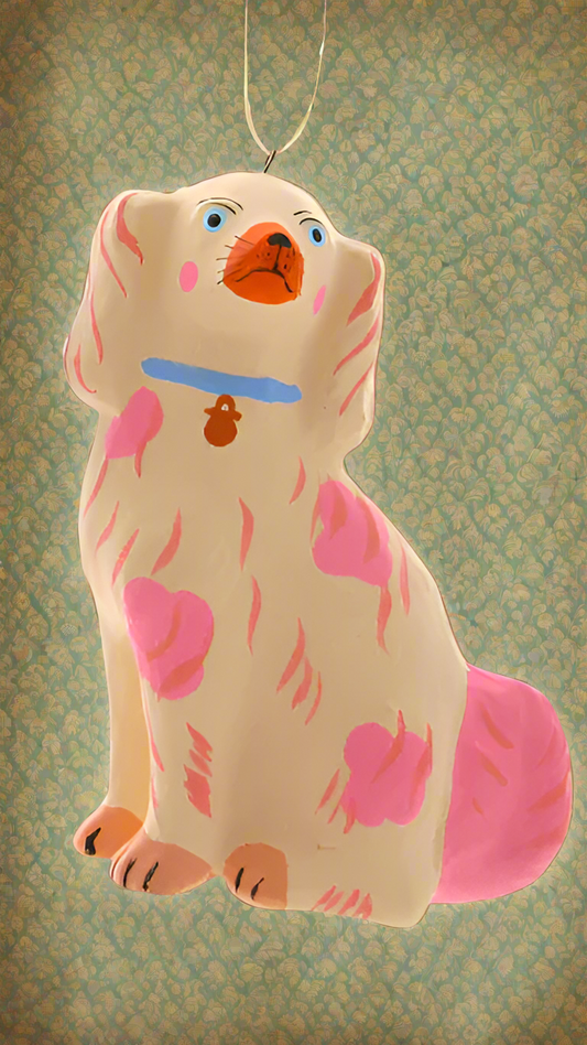 Pastel Staffordshire Dog - Cream and Pink