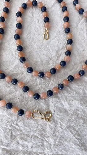 Peach Moonstone and Blue Sapphire Necklace - Bon Ton goods