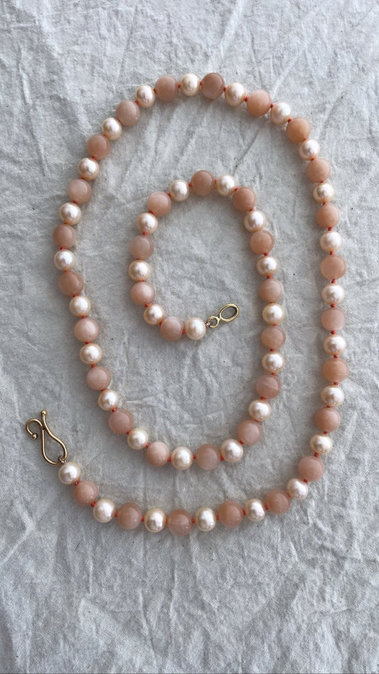 Peach Moonstone and Pink Pearl Necklace - Bon Ton goods