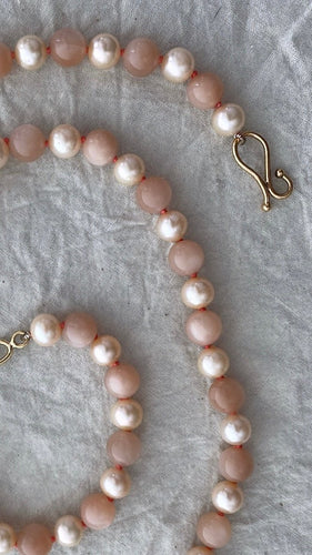 Peach Moonstone and Pink Pearl Necklace - Bon Ton goods