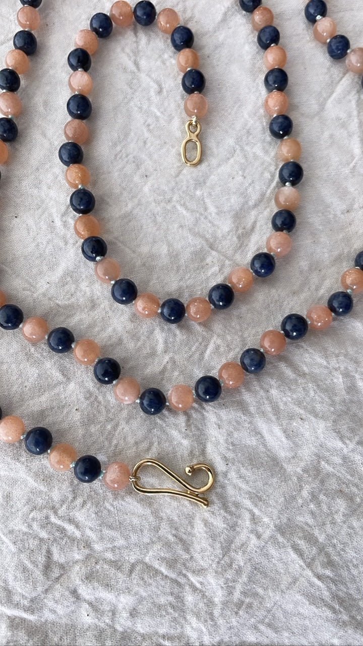 Peach Moonstone & Blue Sapphire Bead Necklace | Mikkel Brøgger - Bon Ton goods